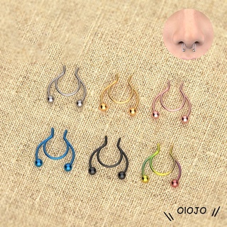 1Ps Fashion Clip-On Stainless Steel Nose Ring Non-Porous Antlers Artificial Fake Nose Ring Women's Jewelry OLO