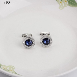 [RtQ] Fashion Women Blue White Cufflinks Crystal Cuff Links Shirt Button Charm Jewelry