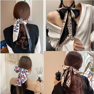 Tied hair silk scarf headband girl turban streamer headdress net red ponytail bow hair rope bib