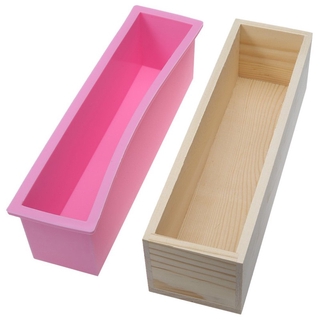 1 set (wood+silicone ) Silicone Soap Loaf Mold Wooden Box DIY Making Water-proof Baking Tool (3)