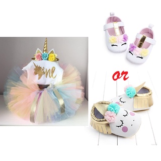 Baby Unicorn Tutu Dress Headband Shoes Set Birthday 1st Bday Infant Kids Girls Multicolor Rainbow