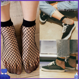 ERH Socks_Women Fashion Ruffle Fishnet Ankle High Socks Mesh Lace Fish Net Short Socks