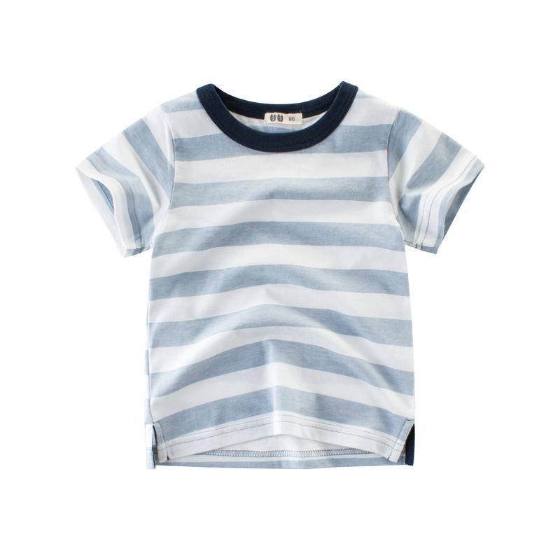 2-8 years old children's Cotton Short Sleeve T-Shirt Blue Red White Stripe cute cartoon top boys girls KIDS clothing