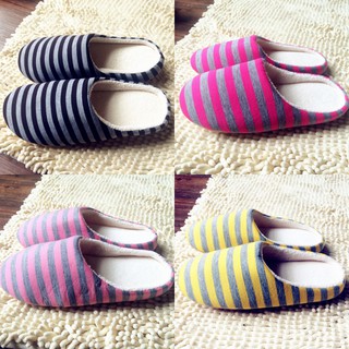 Soft Plush Indoor Home Anti-skid Slippers Striped cotton slipper shoes (2)