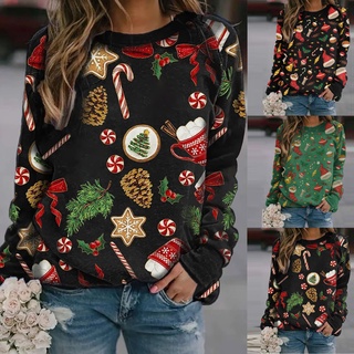 ✁℗♚Women Casual Christmas Printing Plaid Raglan Long Sleeve Shirts Blouse Tops christmas sweater chr