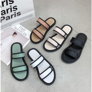 【Queen】New Fashion Two Strap Korean Summer Slippers flat sandals rubber indoor and outdoor shoes