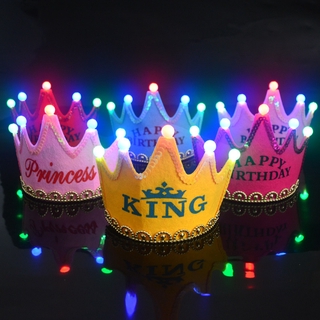 LED King Princess Prince Happy Birthday Paper Crown Hats Baby Shower Boy Girl Birthday Party Xmas Decorations Supplies Kids