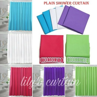 【Ready Stock】❀▬Waterproof Plain Shower Curtain Set with Hooks (180*180cm) S#CYP-06