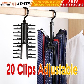 【20 Clips Adjustable】Multifuction Storage Rack Tie Belt Organizer Rotating Ties Hanger Holder Closet