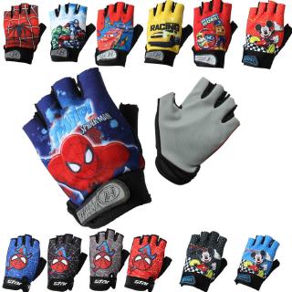 Half-finger Gloves Non-slip 6-12 Years Kids Girl Boy Cartoon Sports Protection Velcro Gloves for Play Ball & Roller skating