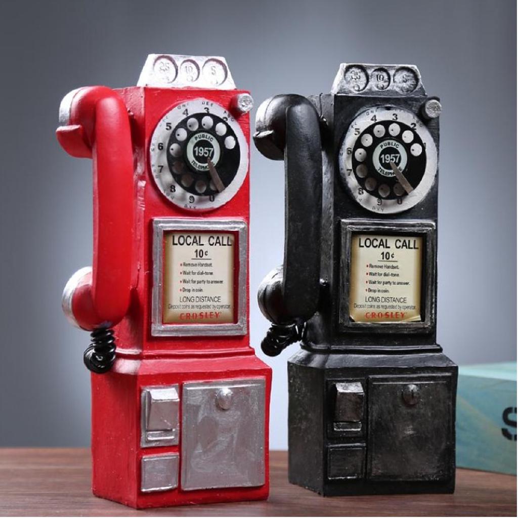 Antique Rotary Dial Pay Phone Model Vintage Phone Booth Call Telephone Figurine