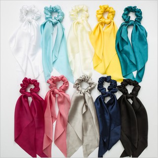 CSJ Solid color Long Ribbon fashion Ponytail scrunchie hair ties Scarf Elastic Hair Rope