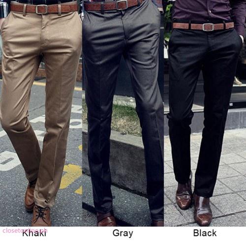 Men Formal Straight Suit Trousers Pure Color Cotton Casual Comfortable Temperament