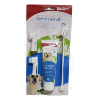 ☜Bioline dog dental care toothbrush and 100g toothpaste set