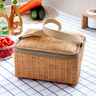 ciflying Portable Imitation Rattan Lunch Bag Insulated Thermal Cooler Lunch Box Tote laker (1)