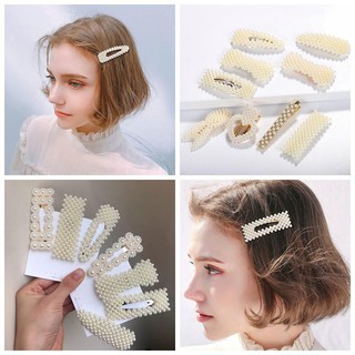 Korea Women Pearl Hair Clip Snap Barrette Stick Hairpin