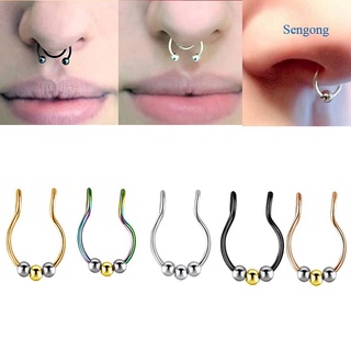 Sengong New Fashion Fake Nose Rings Hoop Stainless Steel Faux Nose Septum Ring Non-Pierced Clip On Nose Hoop Rings Women Men