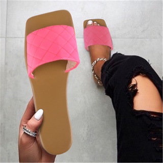 Soft Leather Woven Slippers Women Summer 2021 Flat Heels Beach Casual Slides Shoes Woman Outdoor (4)