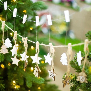 Ready Stock/№24Pcs/Set DIY Christmas Countdown Wooden Hanging Calendar Tags String With Cilps Rope/H
