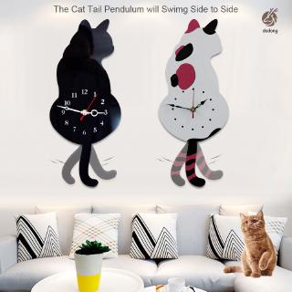 COD Creative Fashion New Silent White/Black Wagging Tail Cat Wall Clock Household Decorative Clock
