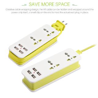 EU Plug Extension Socket Outlet Portable Travel Power Strip Surge Protector with 4 USB (Total 5V 2A
