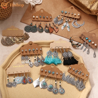 Vintage Women Stone Leaf Stud Earring Bohemian Stud Earrings Set Accessories Dangle Jewelry