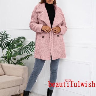☎GR✿Oversized Female Overcoat, Solid Color Turn-Down Collar Long Sleeve Jacket with Pockets