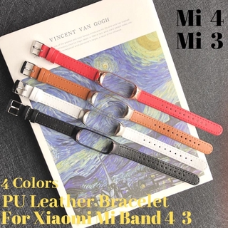 Xiaomi Mi Band 4 PU Leather Strap Bracelet Comaptible with Mi Band 3,White,Red,Black(AONEE)
