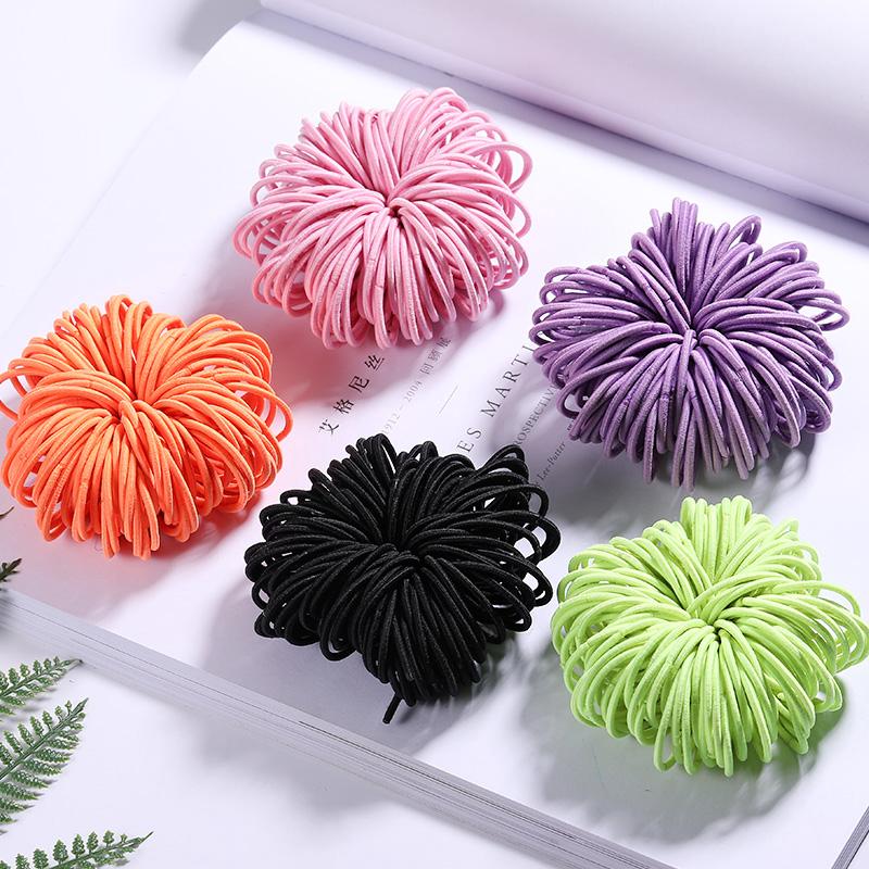 100pcs/lot Girls Candy Color Nylon 3CM Rubber Band Kids Elastic Hair Band Ponytail Hair Accessories (8)