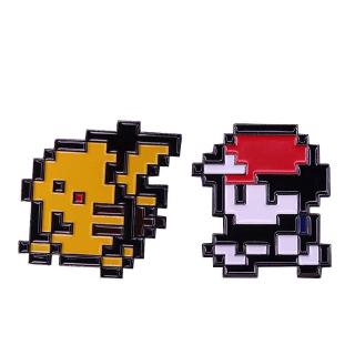 Ash Ketchum & Pikachu pin set classic pixel 8 bit badge Nintendo gamer funny accessory