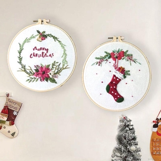 Simple Life Christmas DIY Embroidery Ribbon Set Beginners With Embroidery Shed Sewing Kit Cross-stitch Crafts Hand-stitched Decoration