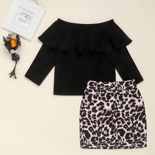 Baby Girls Long Sleeve Pullover+Leopard Print Skirt Set Kids Newborn Autumn Clothes
