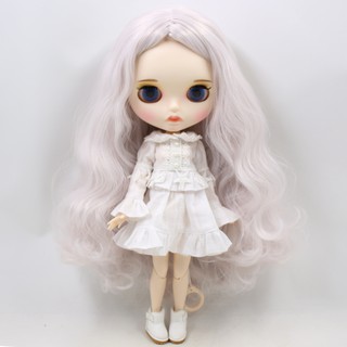 Blythe Doll For Grey pink hair Carved lips Matte face with eyebrow customized face 30cm