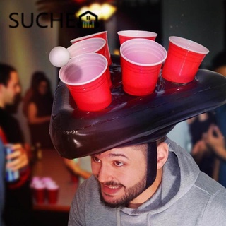 SUCHEN Happy Inflatable Hat Game 6-Hole Floating Cup Holder New Swim Pool Durable Beer Pong Party Supplies