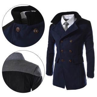 1Pcs New Fashion Men's Wool Coat Overcoat Long Jacket Winter Trench Coat Outwear (5)