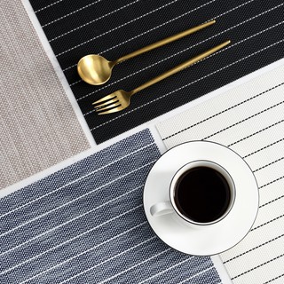 Nordic PVC heat insulation table mat ins wind Western table mat household anti-scalding non-slip bowl mat plate Japanese-style American plate mat Striped simple Teslin placemat Heat insulation mat non-slip mat coaster (4)