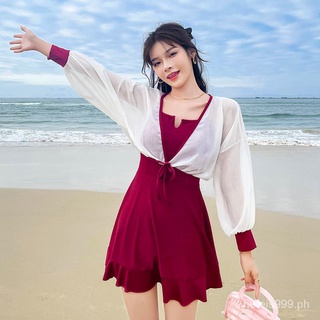 One-Piece Swimsuit Women's Long-Sleeved Sunscreen Seaside Holiday Skirt Swimming Suit (1)