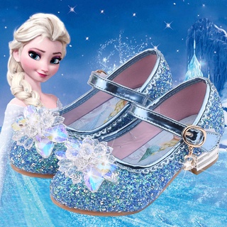 Frozen Elsa Shoes Kids Sequins Princess Dance High-heeled Party Sandals Crystal Shoes
