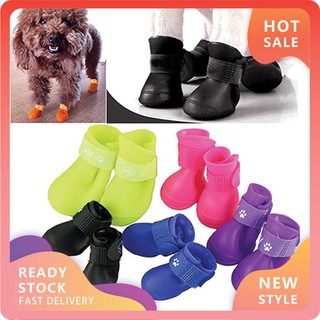 ✽RAN✽4Pcs/Set Waterproof Anti-Slip Protective Rain Boots Shoes for Cats Dog Puppy Pet