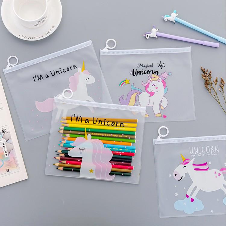 Pink Leopard Unicorn Student Pencil Case File Storage Bag Unicorn Bag