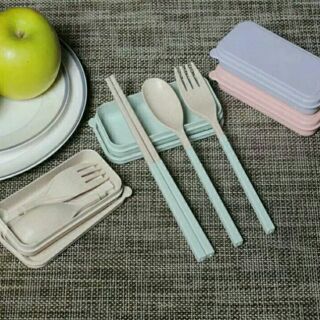 Folding Wheat Straw Cutlery Set; Eco Friendly Set for Souvenirs, Giveaways.