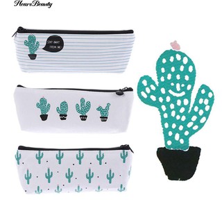 COD♠™ Supply Stationery Pencil Case Canvas Green Cactus Print Cosmetic (9)