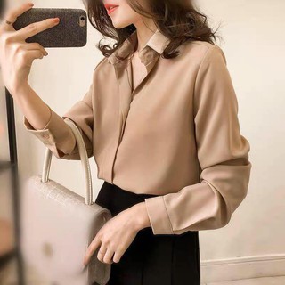 Plain polo coral Office lady shirt longsleeve for women (2)