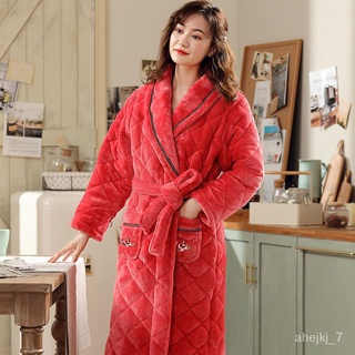 X.D Sleepwear Couple nightgown winter thickened long coral fleece cotton padded women's winter warm