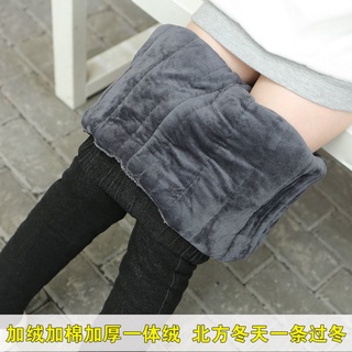 Kids Girls Plus Velvet Thick Jeans Winter 2021 Girls Integrated Fleece Shirt Trousers Children Warm Pants (2)