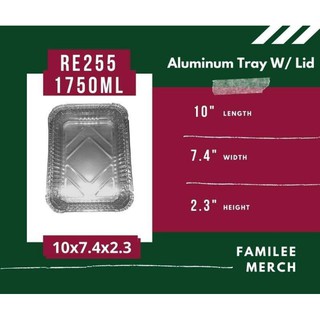 50pcs RE255 (10x7.4x2.3) 1750ML Aluminium Pan with Plastic Lid