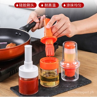 Oil Brush Bottles Japanese Kitchen Press Type Oil Brush Lint-Free High Temperature Resistant Baking Silicone Barbecue Brush with Oil Bottle BLNO