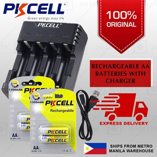 PKCell Rechargeable AA Batteries with Charger