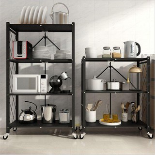 3Layer Folding Kitchen Shelf With Wheels Floor Pot Microwave Oven Kitchen Supplies Storage Rack