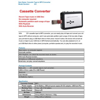 Cassette Tape Player Record Tape to MP3 Digital Converter,USB Cassette Capture ijSR